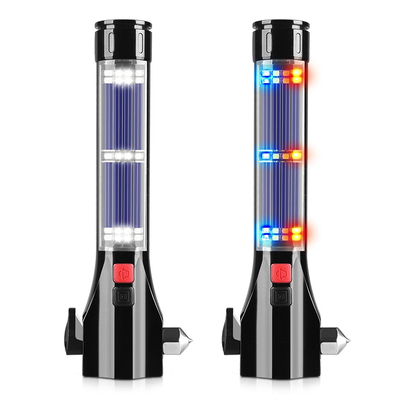 Emergency flashlight with safety hammer