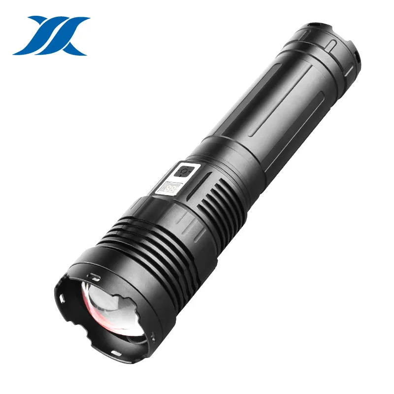 Side profile shot of black 5000 lumens rechargeable white laser tactical flashlight black panda 890S