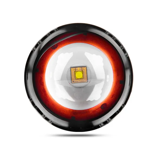 Front view of flashlight head showing the white laser LED module and optic lens black panda 890S