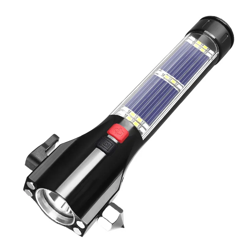 portable solar rechargeable emergency flashlight with side solar panel Black Panda T01