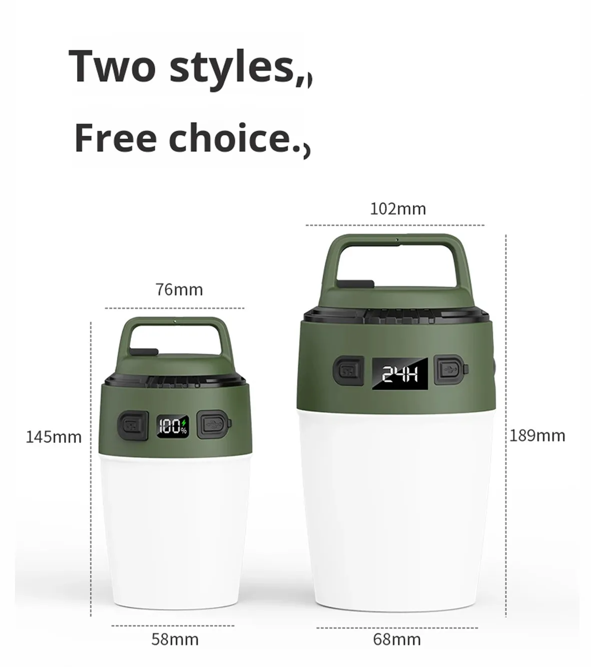 dimension chart for SA-Y301 rechargeable LED camping lantern models