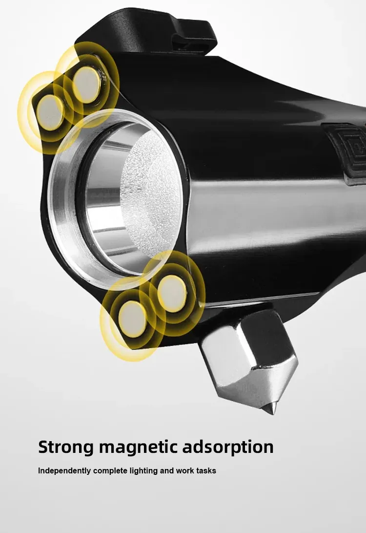 magnetic head mounting on solar rechargeable emergency flashlight black panda T01