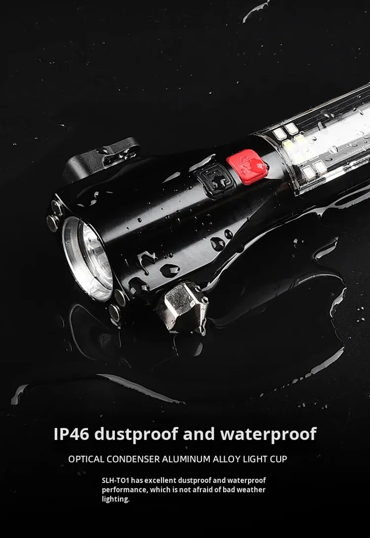 IP45 waterproof solar rechargeable emergency flashlight Black Panda T01